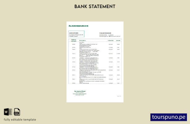 listo para imprimir plantilla de word   extracto bancario de Finlandia Aland